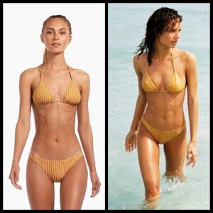 💕VITAMIN A💕 Bikini Set Gia Triangle Top + Luciana Bottom Dorada Stripe 8 M NWT